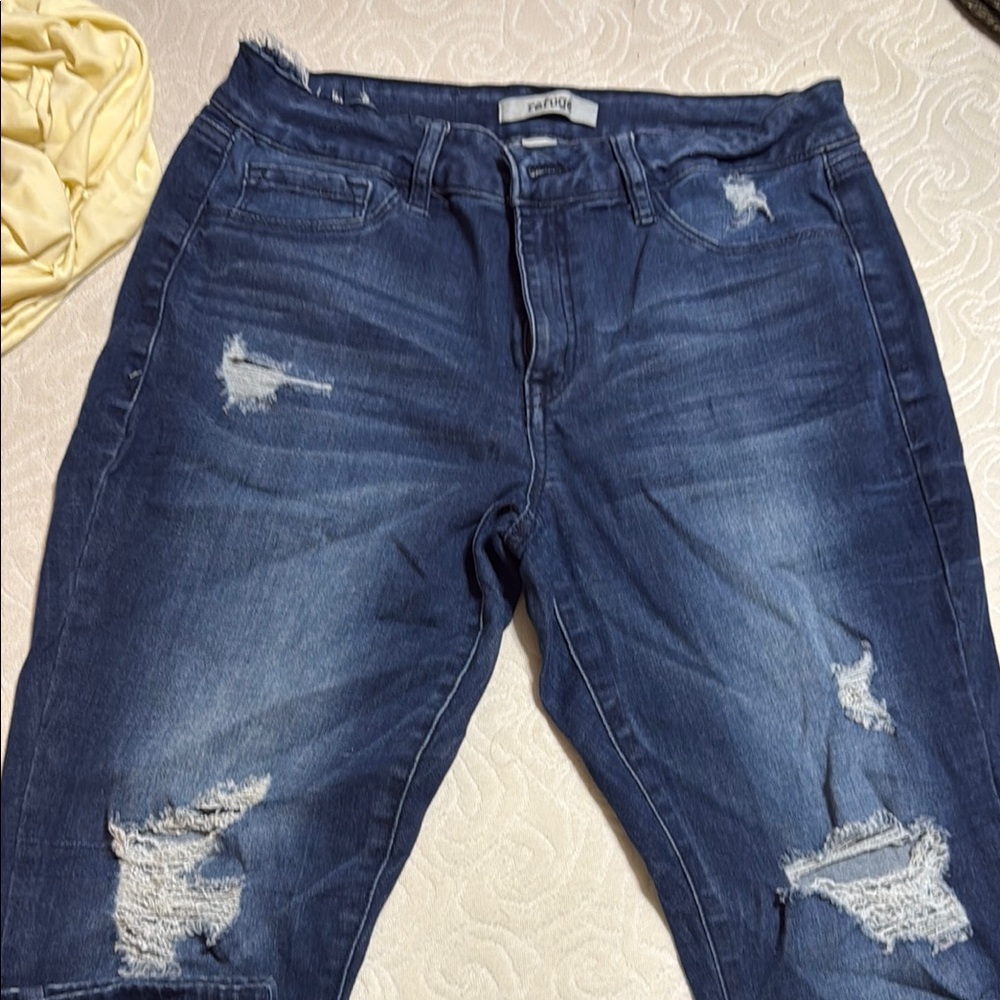 Fashion Nova Blue Boyfriend Jeans with Distressed Details